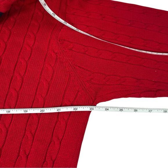 Izod Red Cable Knit Varsity Striped V-Neck Long Sleeve tennis Sweater Medium - Picture 4 of 5